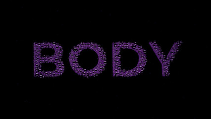 Word body printed on the wet glass with purple drops on black background | moisturizer commercial concept