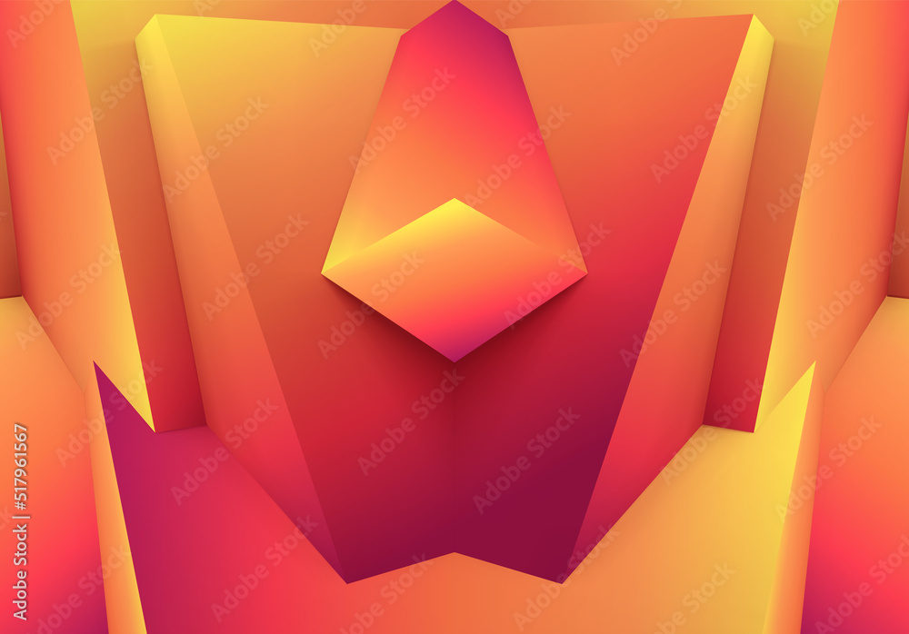 Poster Abstract geometric background with colorful 3D shapes or architectural forms for booklet or video conference backdrop