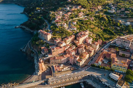 Aerial view of Rio Marina on Elba Island, Tuscany, Italy.