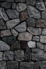 close-up of wall with masonry of rough gray stones