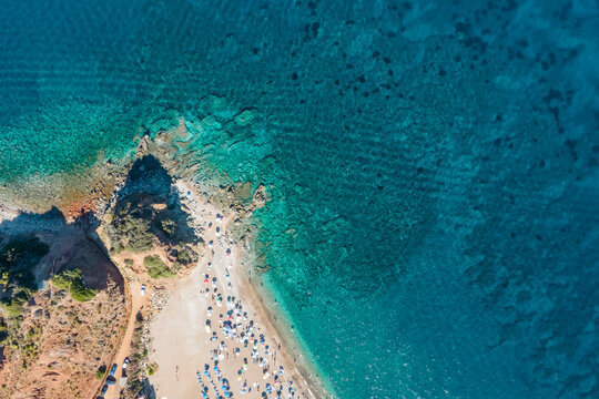 Aerial view of Seregola beach in Rio, Elba Island, Tuscany, Italy.
