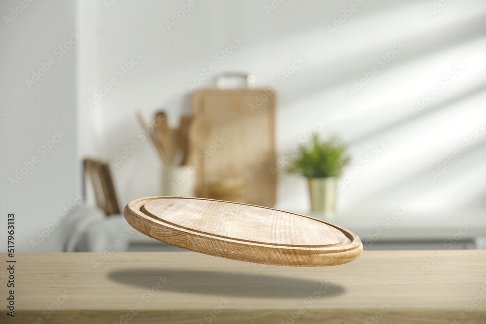 Canvas Prints wooden desk in kitchen and wall with shadows.