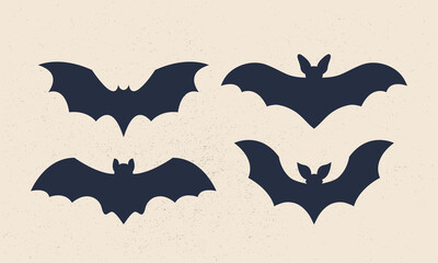 Fototapeta premium Bat silhouettes isolated on white background. Bat icons set. Design elements for logo, badges, banners, labels, posters. Vector illustration