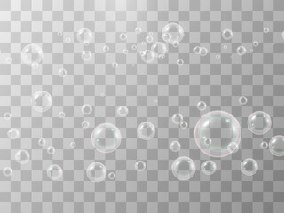 Air soap bubbles on a transparent background .Vector illustration of bulbs.	
