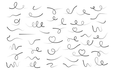Hand drawn lines collection. Doodle mark linear different elements set. Vector isolated on white.	

