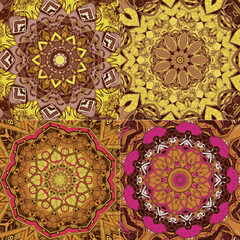 Set of seamless pattern with ethnic mandala ornament