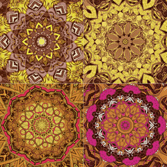 Set of seamless pattern with ethnic mandala ornament