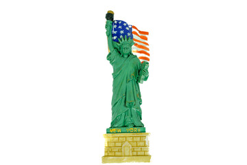 Barcelona, Spain - July 3, 2022. Fridge magnet of the Statue of Liberty, USA. Isolated on white...