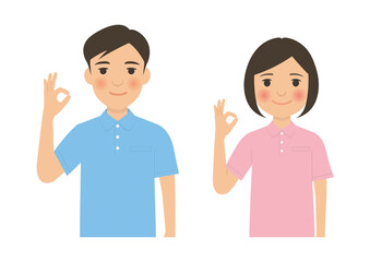 Fototapeta premium 女性と男性介護士のOKポーズ上半身