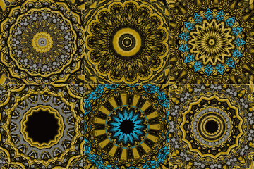 Set of seamless pattern with ethnic mandala ornament