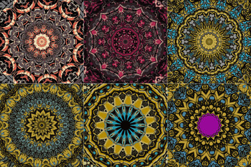 Set of seamless pattern with ethnic mandala ornament