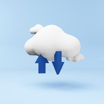 Cloud computing concept .3d render illustration of cloud and arrow upward and downward represent data.