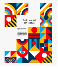 Bauhaus cover design vector minimal 20s geometric style with geometry figures and shapes circle, triangle. square. Human psychology and mental health concept illustration. 10 eps
