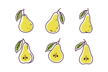 Contour vector icon set of pear.
