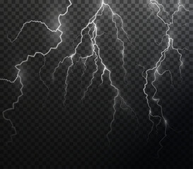 Light white isolated vector lightning png. Magic light abstract lines. Realistic natural lightning effects.