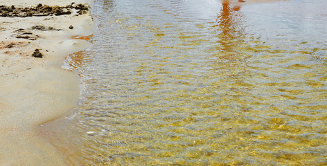 sea waves. turquoise water. summer sea with a sandy shore. warm summer, sun, rest. background for the design.