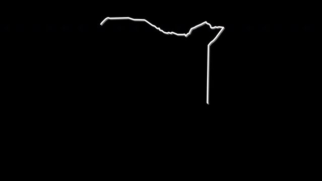 Kenya map, country territory outline self drawing animation. Line art.