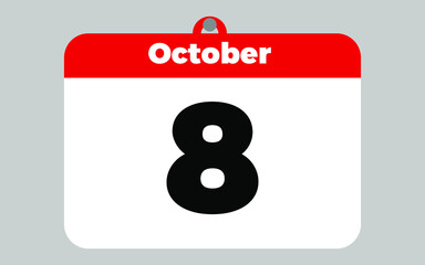 October, 8. White and red calendar.