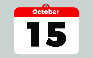 October, 15. White and red calendar.