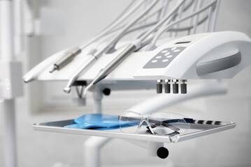 Dentist Workplace. Tools for dental operations. Selective focus. Close up.