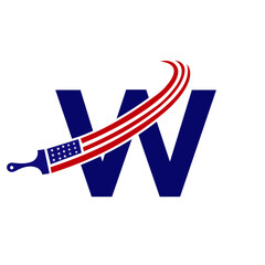 Letter W American Paint Logo Concept with Paint Brush Vector Template