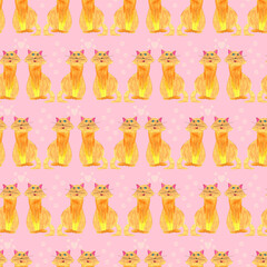 cute ginger cats in love childish pencil drawing seamless pattern