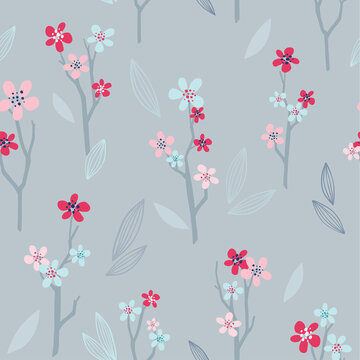 Cherry blossom floral vector seamless pattern