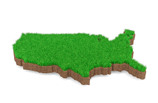 United States map on grass in 3d render