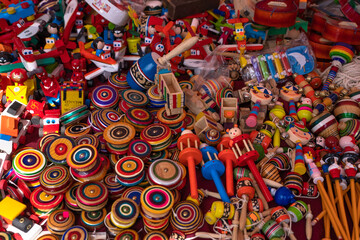 traditional colorful mexican toys in a market