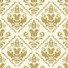 Classic seamless vector pattern. Damask orient yellow and golden ornament. Classic vintage background. Orient pattern for fabric, wallpapers and packaging