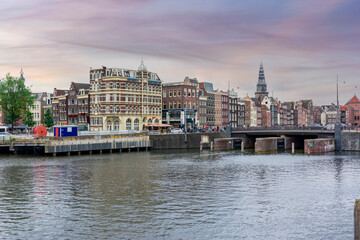 Amsterdam architecture at Damrak canal