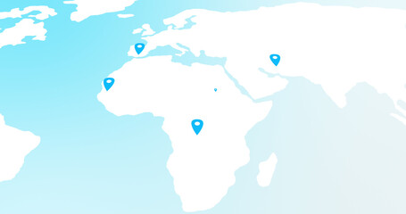Image of world map with location marks on blue background