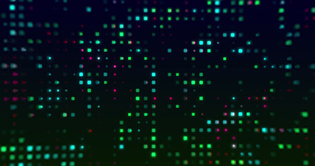 Image of colorful dots blinking on black background