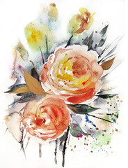 Beautiful rose bouquet, watercolor illustration
