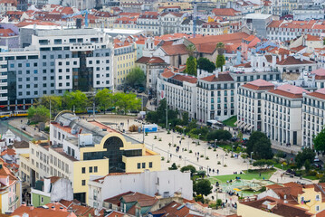 Fototapeta na wymiar Lisboa, Portugal. April 9, 2022: Martim Moniz square panoramic view.