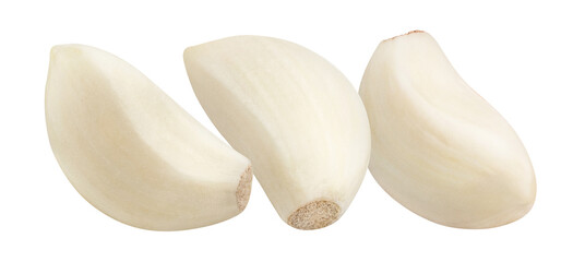Delicious garlic cloves, isolated on white background