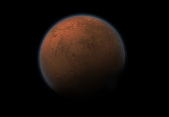 Red planet Mars of the solar system over black space. Red planet Mars surface exploration.