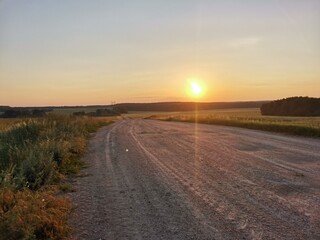 sunset on the road