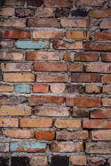 Red, purple. blue and white toned brick wall texture background. Beautiful, dusty, new concrete blocks. Urban, stylish, dark, low key backdrop. Close up, copy space