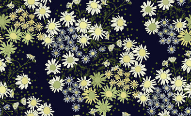 Flowers and leaves in vintage style, seamless pattern	