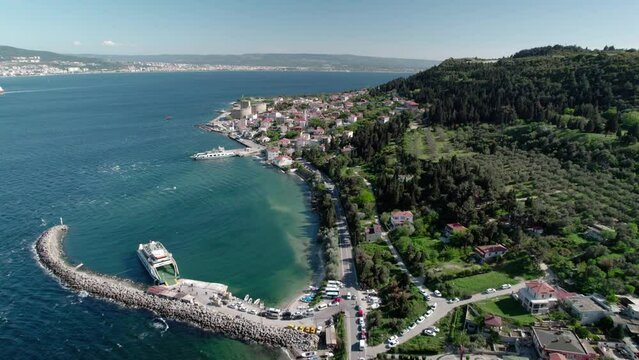 general view of the Dardanelles and Eceabat city from the air, Canakkale Turkey