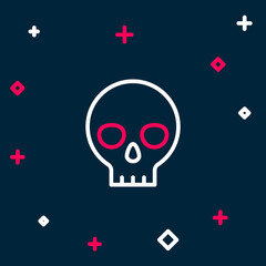 Line Human skull icon isolated on blue background. Colorful outline concept. Vector