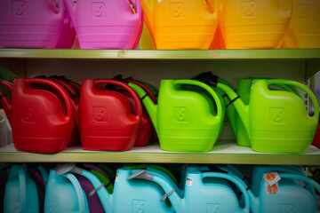 decoration element with colors and figures multicolored plastic watering can