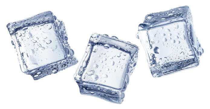 Flying ice cubes, isolated on white background