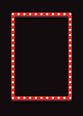 Vector retro lightbox frame template realistic style with lightbulb isolated on black background for party poster, banner advertising, promotion and sale billboard, cinema, bar show. 10 eps