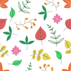 Fototapeta premium Seamless vector illustration floral leaves and flowers.
