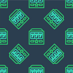 Line Slot machine with lucky sevens jackpot icon isolated seamless pattern on blue background. Vector