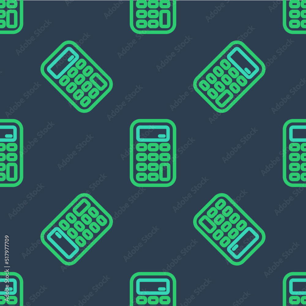 Sticker Line Calculator icon isolated seamless pattern on blue background. Accounting symbol. Business calculations mathematics education and finance. Vector