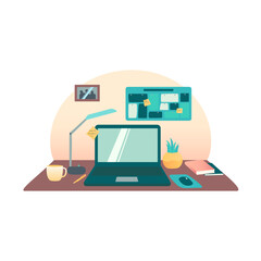 Working at home, coworking space, concept illustration. work or studies on laptops at home. Vector flat style illustration