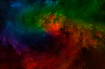 Obraz na płótnie Canvas Abstract fractal background with cosmic glow. Cosmic clouds in rainbow colors. Horizontal banner. Used for design and creativity, for screensavers.